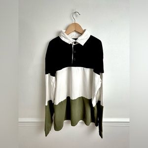 RSQ Shirt Skate by Tilly's Men's Striped Long Sleeve Size L White Black Green